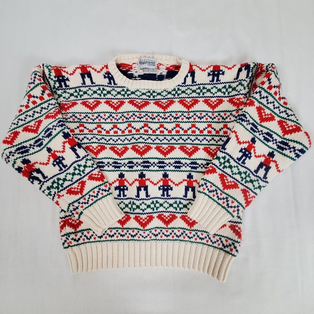 Vtg NORDSTROM Women's Tailored Clothing Hand Framed 100% Cotton Nordic Sweater
